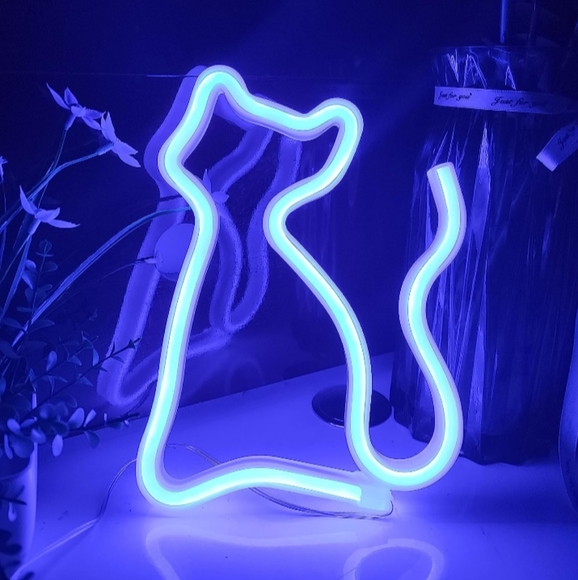 Blue Kitty Neon Light Sign LED Cat Wall Lamp Kitties Cats USB or AAs Halloween - Picture 6 of 8